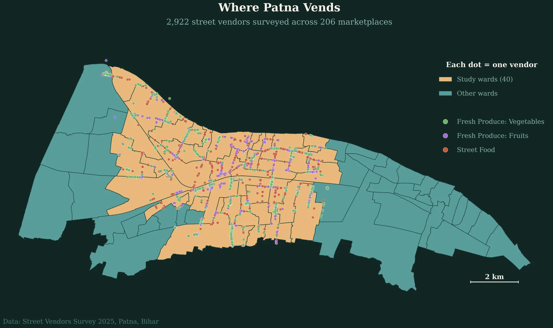 Where Patna Vends — surveyed vendor locations across 206 marketplaces
