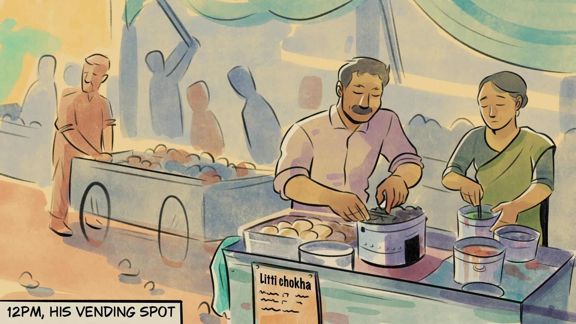 Raju setting up his cart