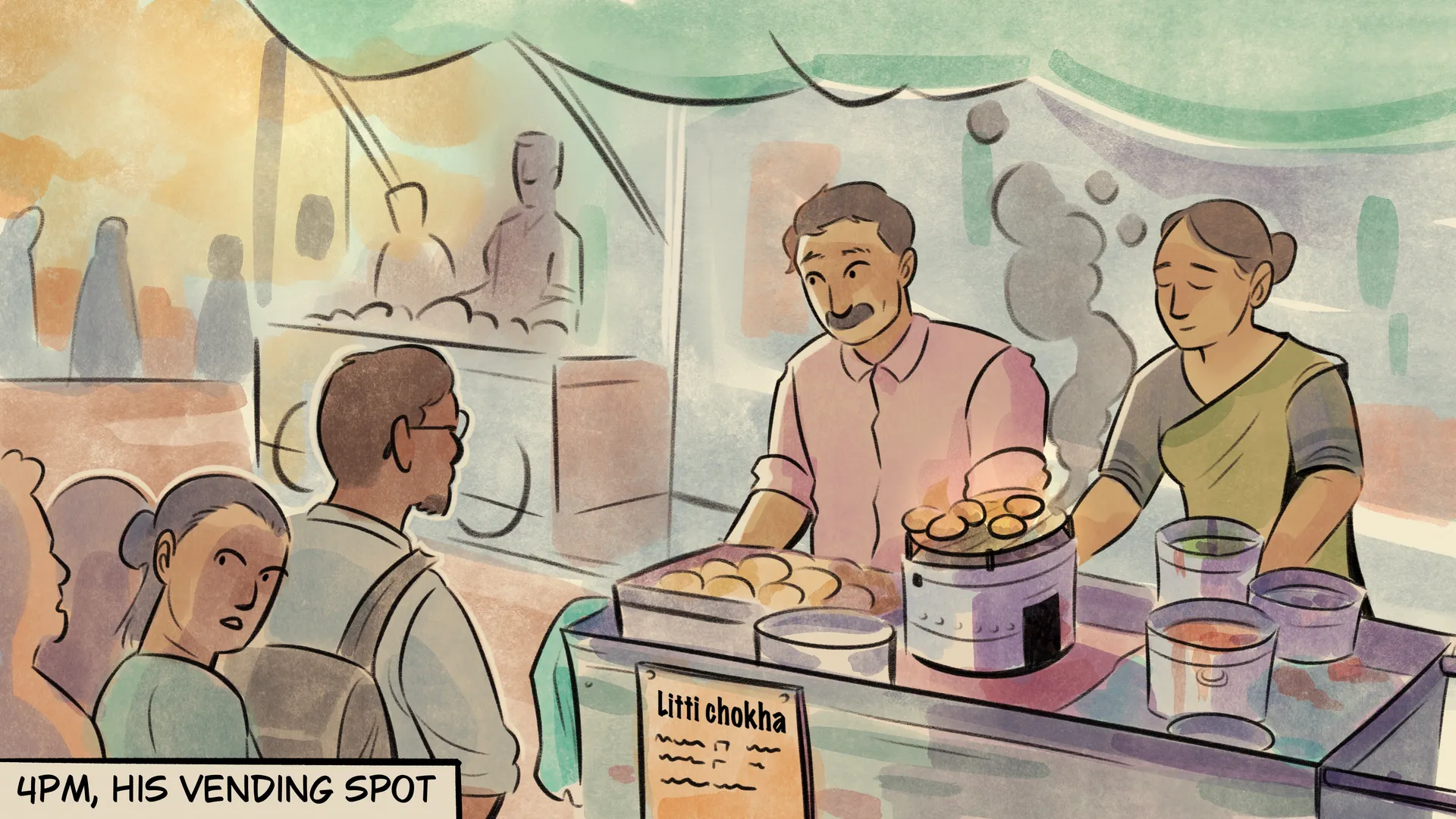 Evening rush at Raju stall
